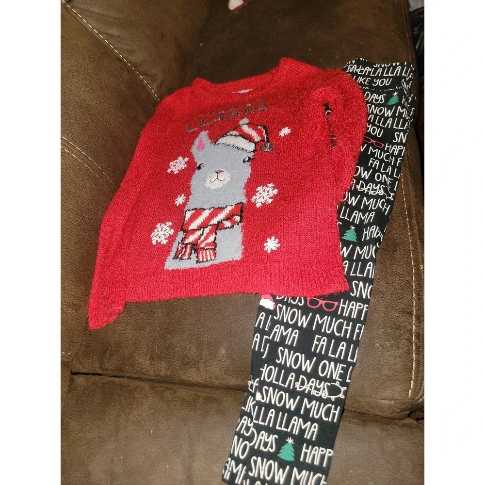Justice‎ holiday Christmas llama sweater and leggings size 10